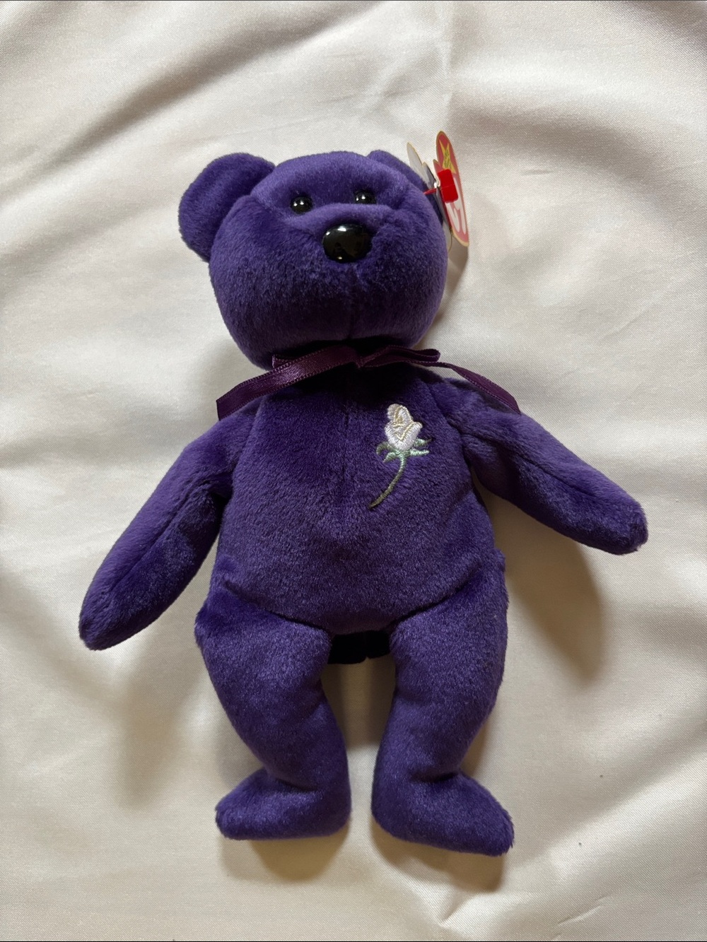 Vintage Purple Ty Beanie Baby with Embroidered Rose - “Princess “